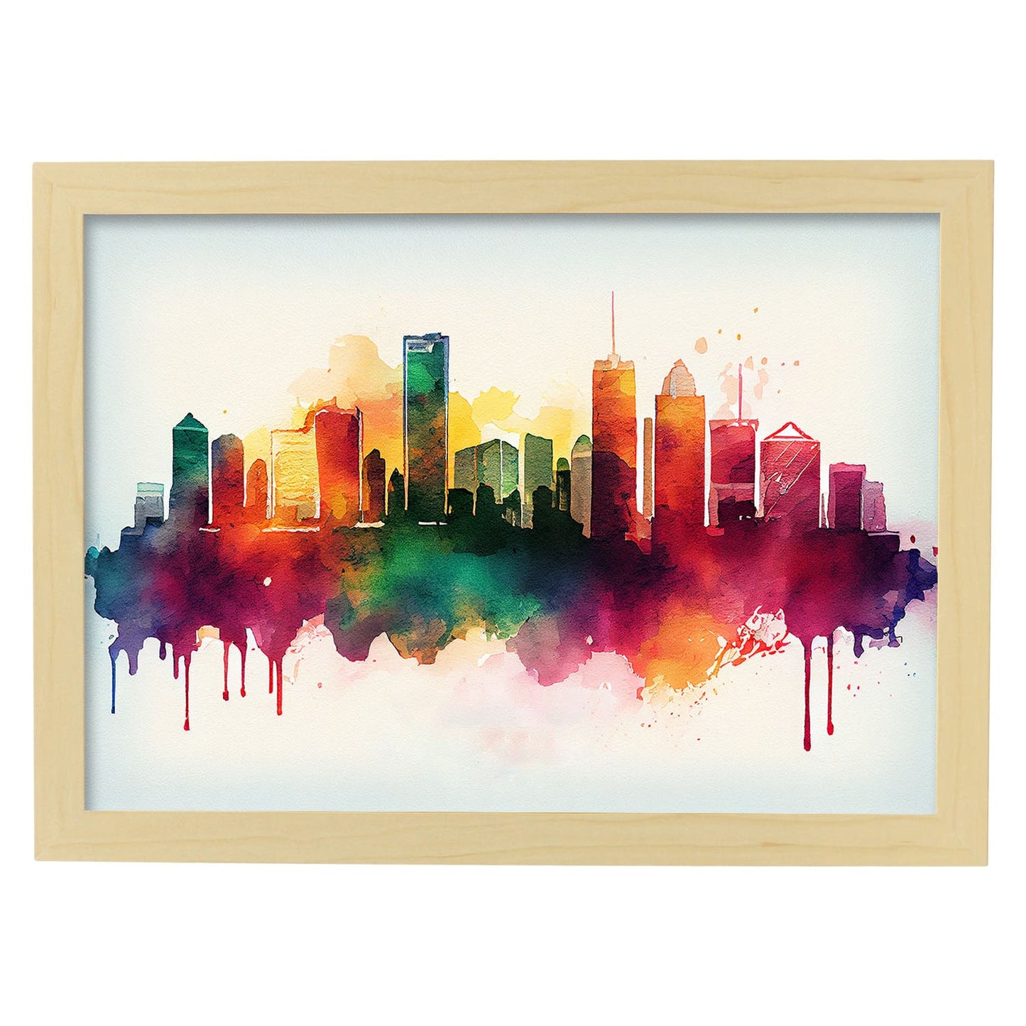 Nacnic watercolor of a skyline of the city of Miami_2. Aesthetic Wall Art Prints for Bedroom or Living Room Design.-Artwork-Nacnic-A4-Marco Madera Clara-Nacnic Estudio SL