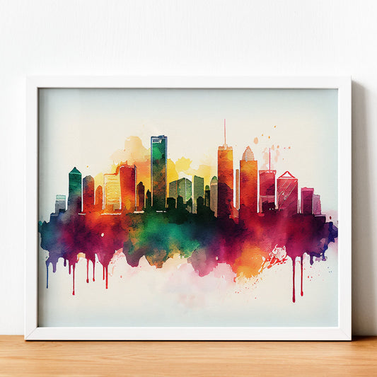 Nacnic watercolor of a skyline of the city of Miami_2. Aesthetic Wall Art Prints for Bedroom or Living Room Design.-Artwork-Nacnic-A4-Sin Marco-Nacnic Estudio SL