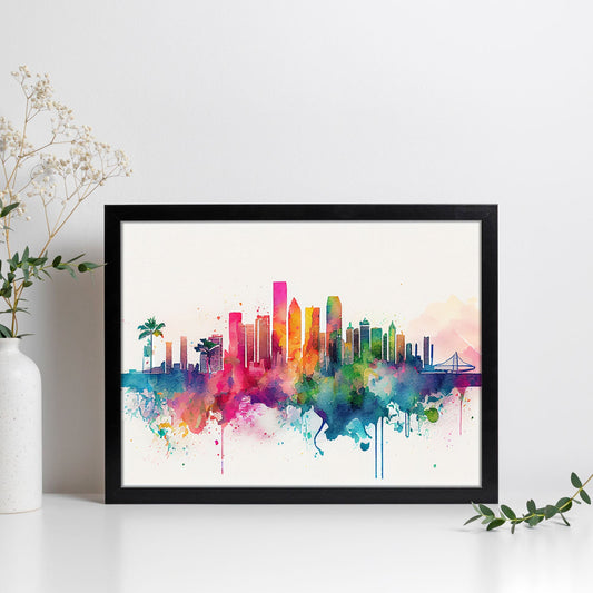 Nacnic watercolor of a skyline of the city of Miami_3. Aesthetic Wall Art Prints for Bedroom or Living Room Design.-Artwork-Nacnic-A4-Sin Marco-Nacnic Estudio SL