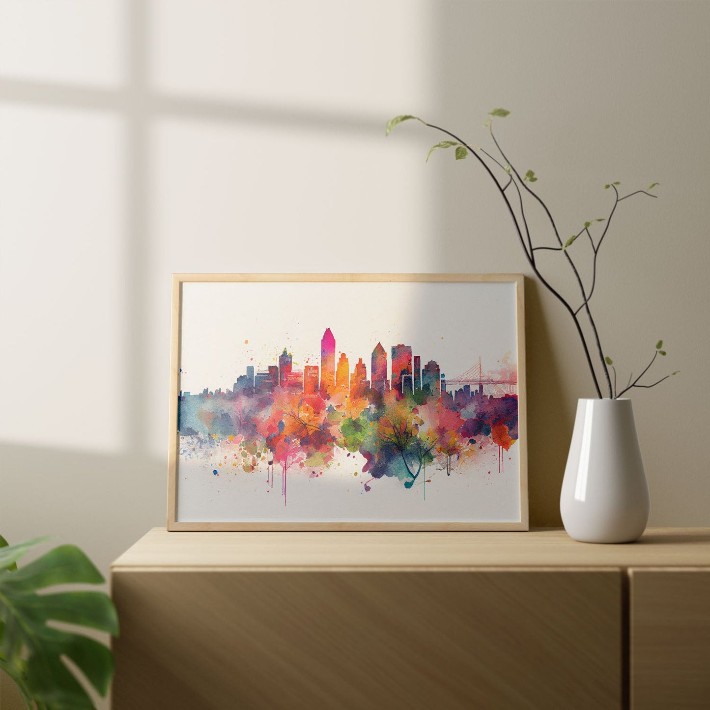 Nacnic watercolor of a skyline of the city of Montreal_1. Aesthetic Wall Art Prints for Bedroom or Living Room Design.