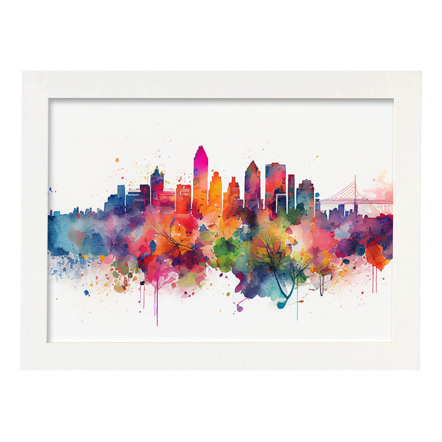 Nacnic watercolor of a skyline of the city of Montreal_1. Aesthetic Wall Art Prints for Bedroom or Living Room Design.-Artwork-Nacnic-A4-Marco Blanco-Nacnic Estudio SL