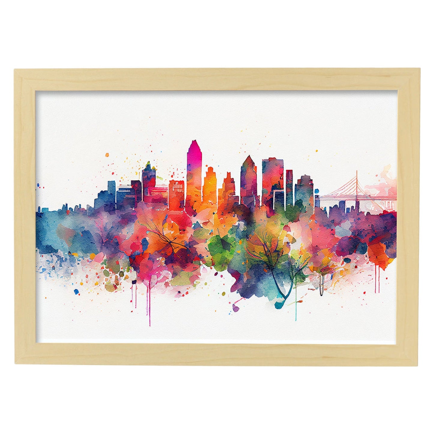 Nacnic watercolor of a skyline of the city of Montreal_1. Aesthetic Wall Art Prints for Bedroom or Living Room Design.-Artwork-Nacnic-A4-Marco Madera Clara-Nacnic Estudio SL