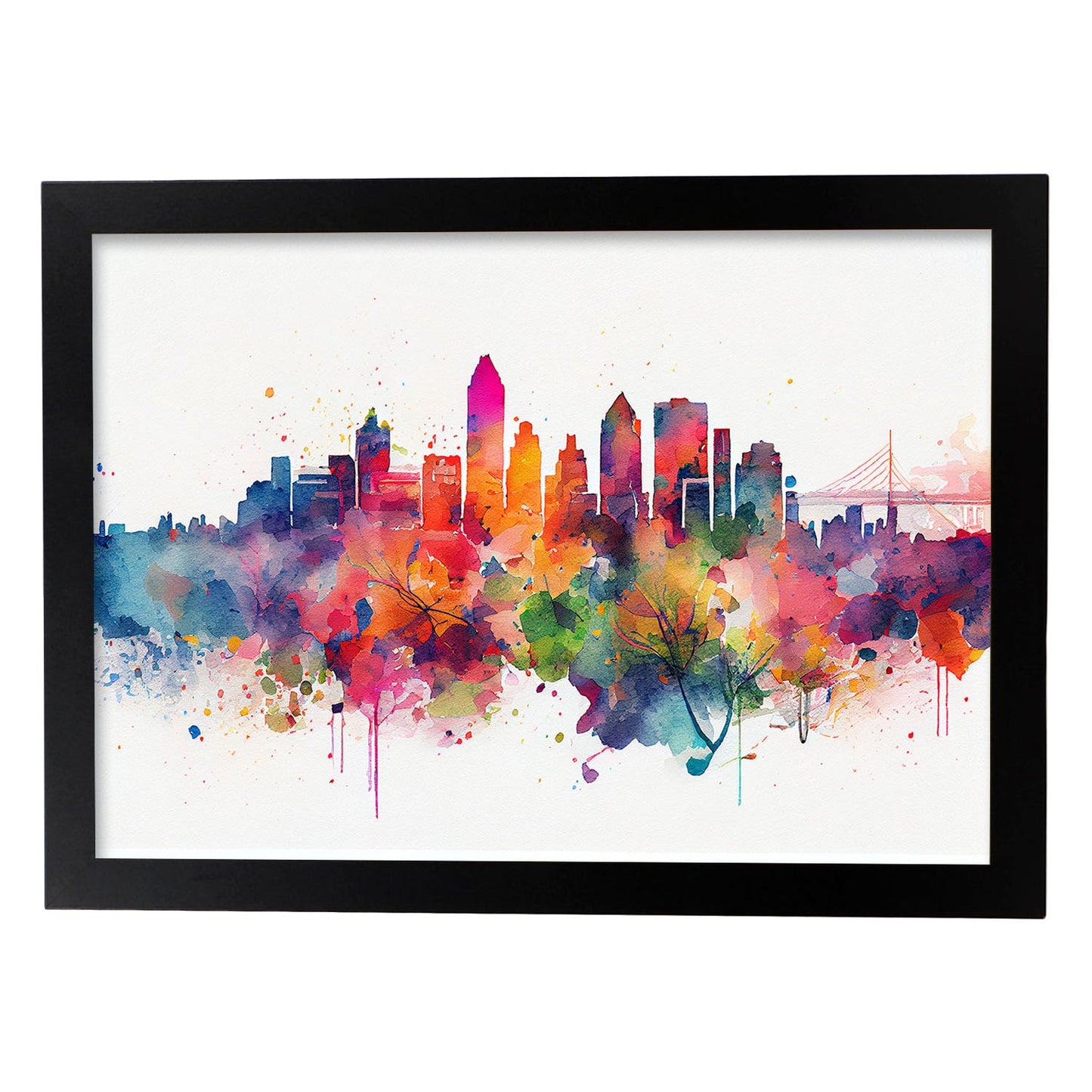 Nacnic watercolor of a skyline of the city of Montreal_1. Aesthetic Wall Art Prints for Bedroom or Living Room Design.