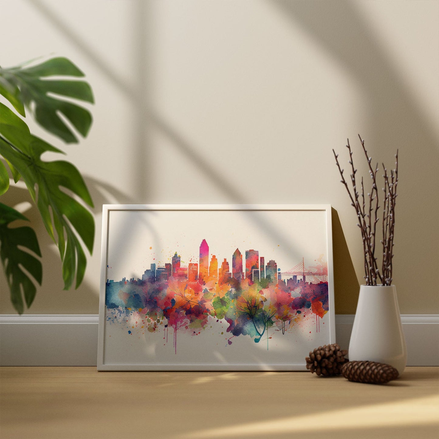 Nacnic watercolor of a skyline of the city of Montreal_1. Aesthetic Wall Art Prints for Bedroom or Living Room Design.-Artwork-Nacnic-A4-Sin Marco-Nacnic Estudio SL