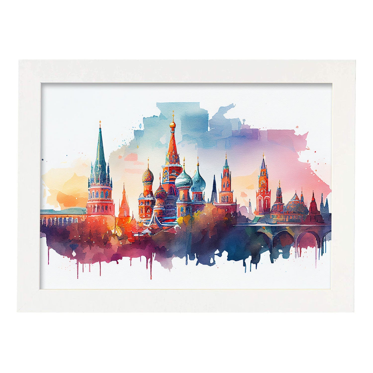Nacnic watercolor of a skyline of the city of Moscow. Aesthetic Wall Art Prints for Bedroom or Living Room Design.-Artwork-Nacnic-A4-Marco Blanco-Nacnic Estudio SL