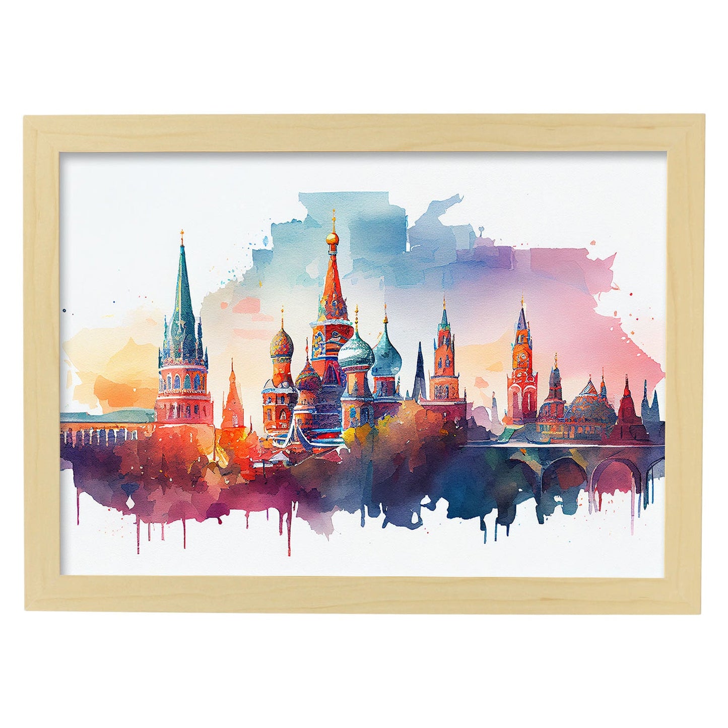 Nacnic watercolor of a skyline of the city of Moscow. Aesthetic Wall Art Prints for Bedroom or Living Room Design.-Artwork-Nacnic-A4-Marco Madera Clara-Nacnic Estudio SL