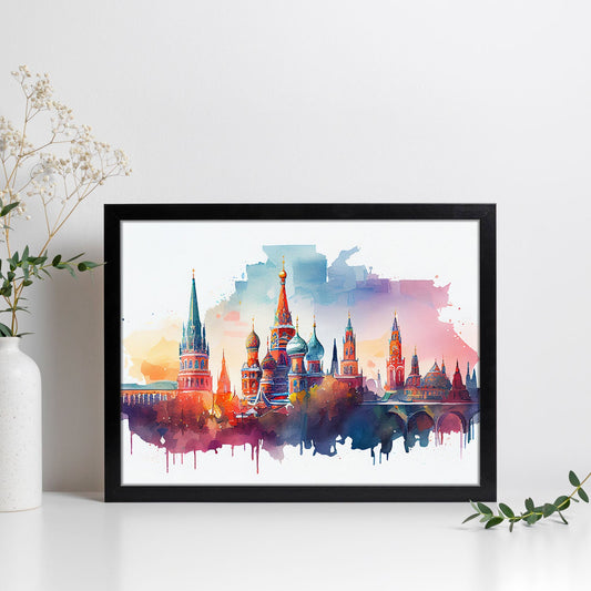 Nacnic watercolor of a skyline of the city of Moscow. Aesthetic Wall Art Prints for Bedroom or Living Room Design.-Artwork-Nacnic-A4-Sin Marco-Nacnic Estudio SL