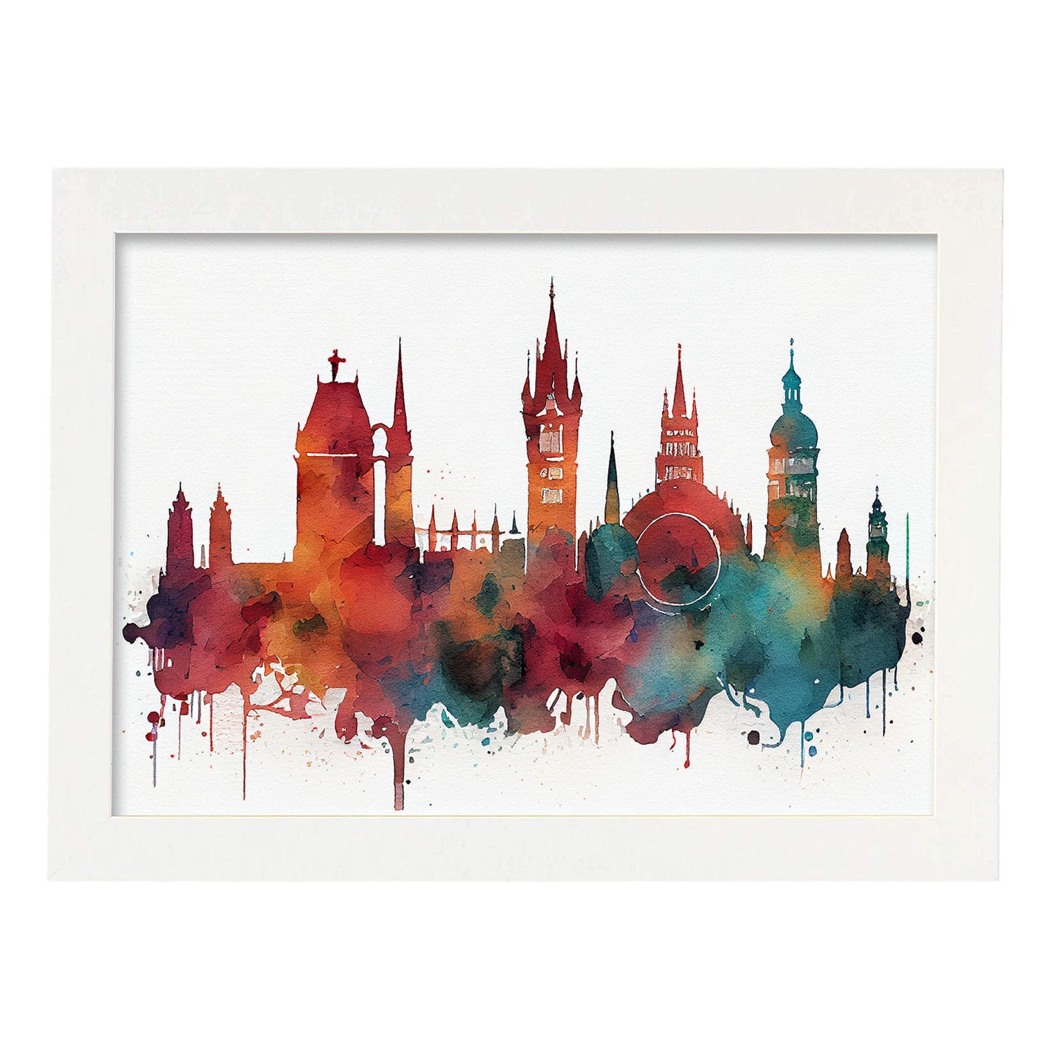 Nacnic watercolor of a skyline of the city of Munich. Aesthetic Wall Art Prints for Bedroom or Living Room Design.-Artwork-Nacnic-A4-Marco Blanco-Nacnic Estudio SL