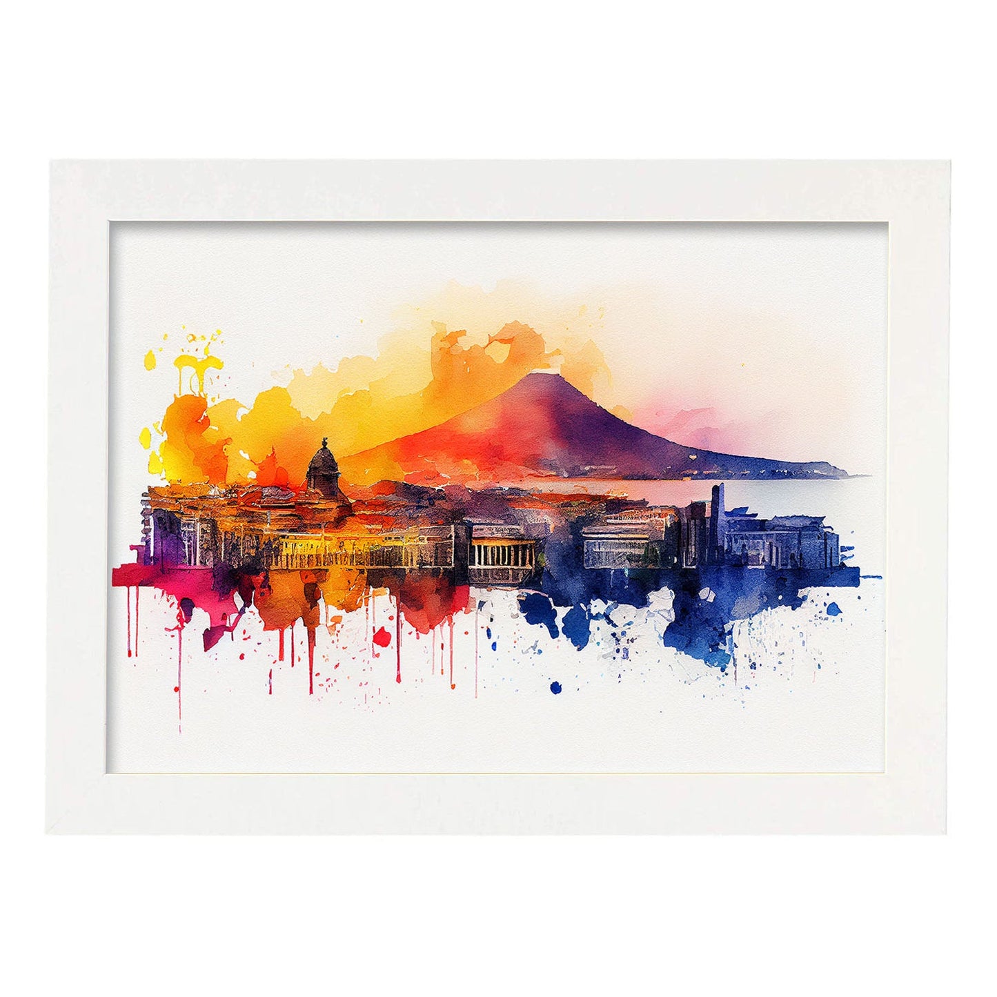Nacnic watercolor of a skyline of the city of Naples. Aesthetic Wall Art Prints for Bedroom or Living Room Design.-Artwork-Nacnic-A4-Marco Blanco-Nacnic Estudio SL