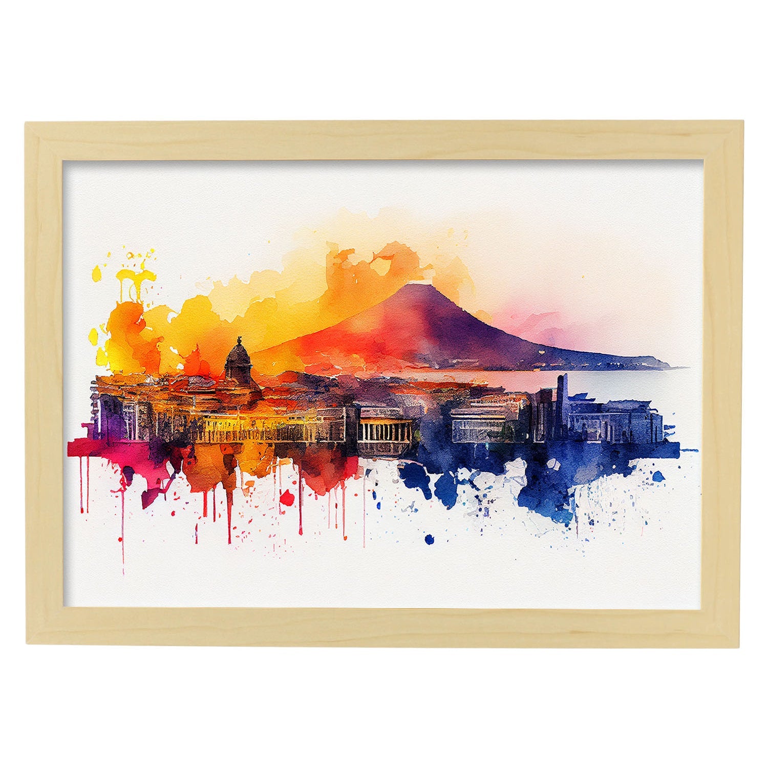 Nacnic watercolor of a skyline of the city of Naples. Aesthetic Wall Art Prints for Bedroom or Living Room Design.-Artwork-Nacnic-A4-Marco Madera Clara-Nacnic Estudio SL