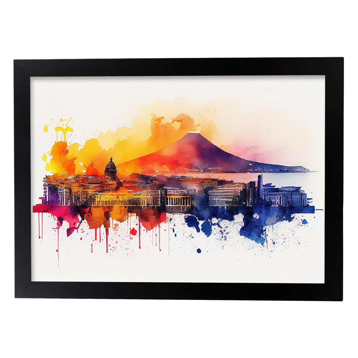 Nacnic watercolor of a skyline of the city of Naples. Aesthetic Wall Art Prints for Bedroom or Living Room Design.