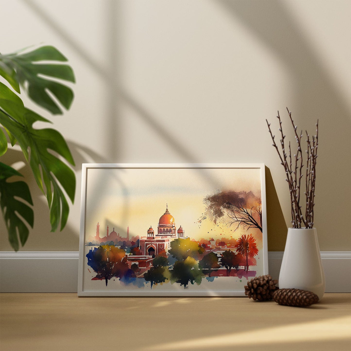 Nacnic watercolor of a skyline of the city of New Delhi. Aesthetic Wall Art Prints for Bedroom or Living Room Design.-Artwork-Nacnic-A4-Sin Marco-Nacnic Estudio SL