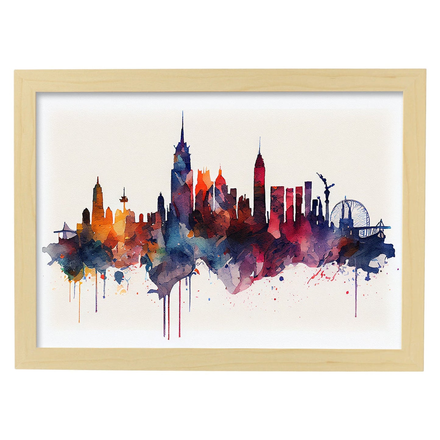 Nacnic watercolor of a skyline of the city of New York_1. Aesthetic Wall Art Prints for Bedroom or Living Room Design.-Artwork-Nacnic-A4-Marco Madera Clara-Nacnic Estudio SL