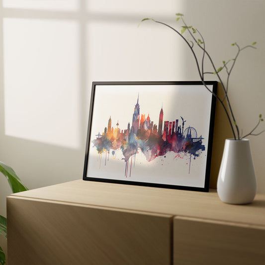 Nacnic watercolor of a skyline of the city of New York_1. Aesthetic Wall Art Prints for Bedroom or Living Room Design.-Artwork-Nacnic-A4-Sin Marco-Nacnic Estudio SL