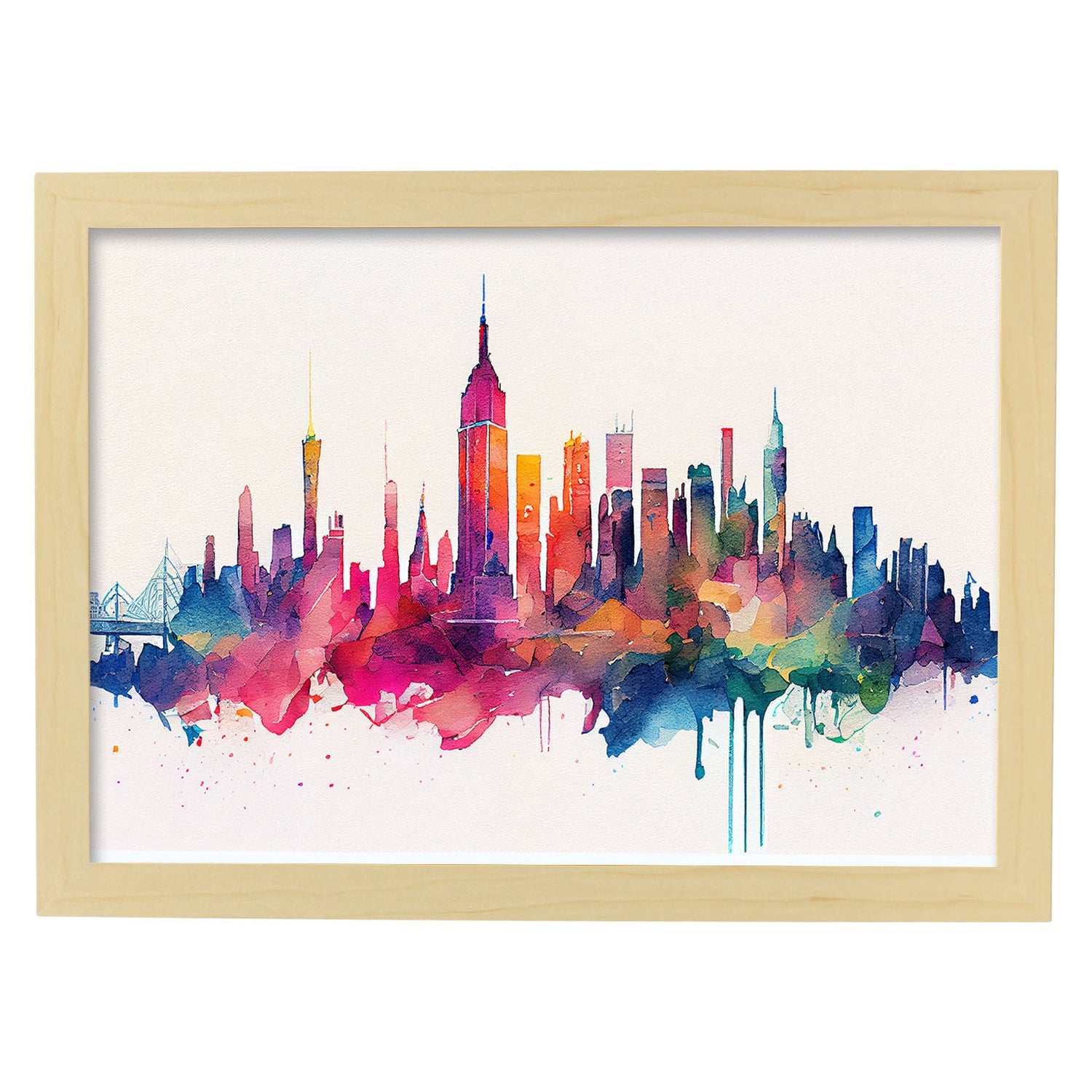 Nacnic watercolor of a skyline of the city of New York_2. Aesthetic Wall Art Prints for Bedroom or Living Room Design.-Artwork-Nacnic-A4-Marco Madera Clara-Nacnic Estudio SL