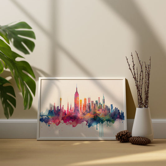 Nacnic watercolor of a skyline of the city of New York_2. Aesthetic Wall Art Prints for Bedroom or Living Room Design.-Artwork-Nacnic-A4-Sin Marco-Nacnic Estudio SL
