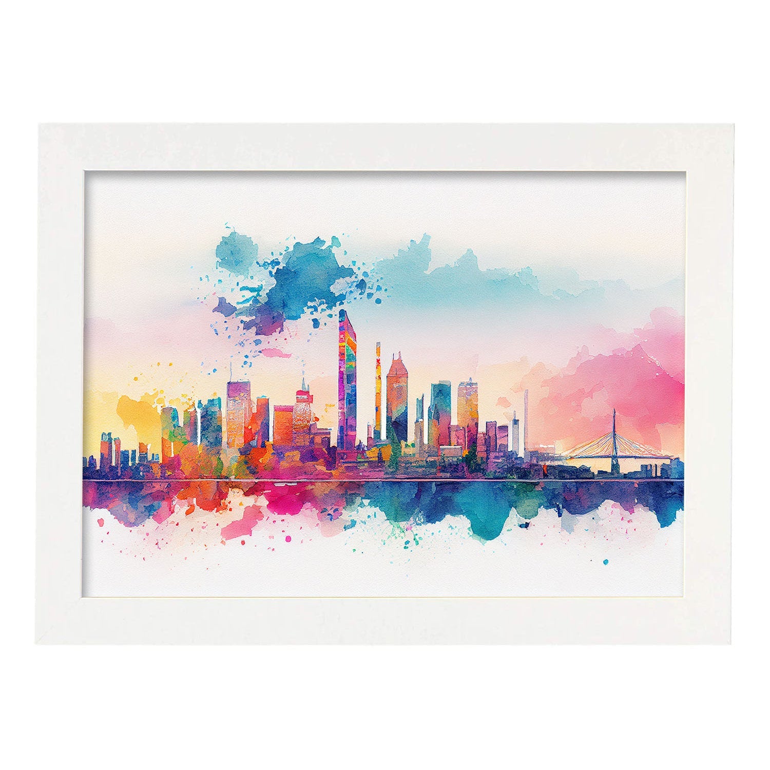 Nacnic watercolor of a skyline of the city of Osaka. Aesthetic Wall Art Prints for Bedroom or Living Room Design.-Artwork-Nacnic-A4-Marco Blanco-Nacnic Estudio SL
