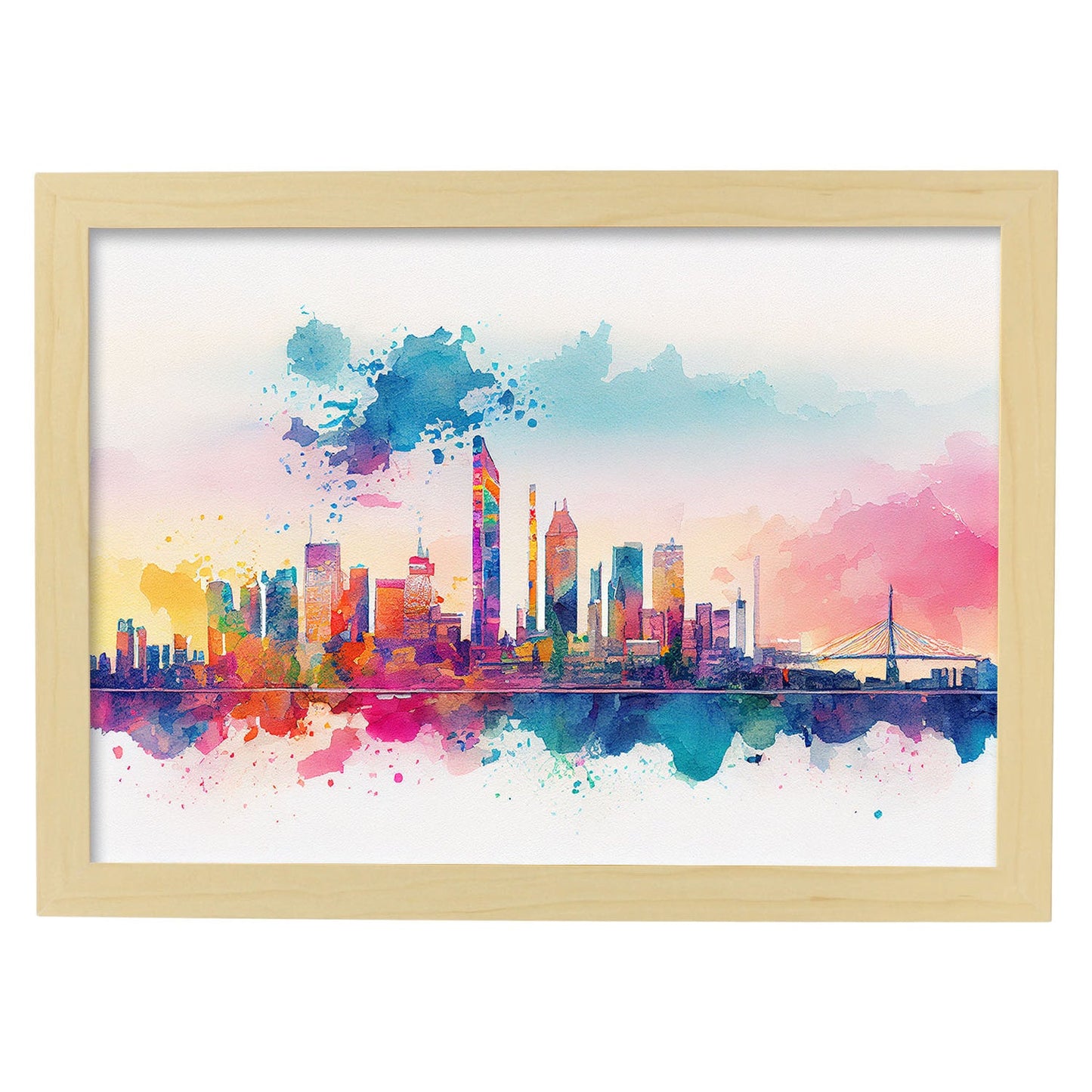 Nacnic watercolor of a skyline of the city of Osaka. Aesthetic Wall Art Prints for Bedroom or Living Room Design.-Artwork-Nacnic-A4-Marco Madera Clara-Nacnic Estudio SL