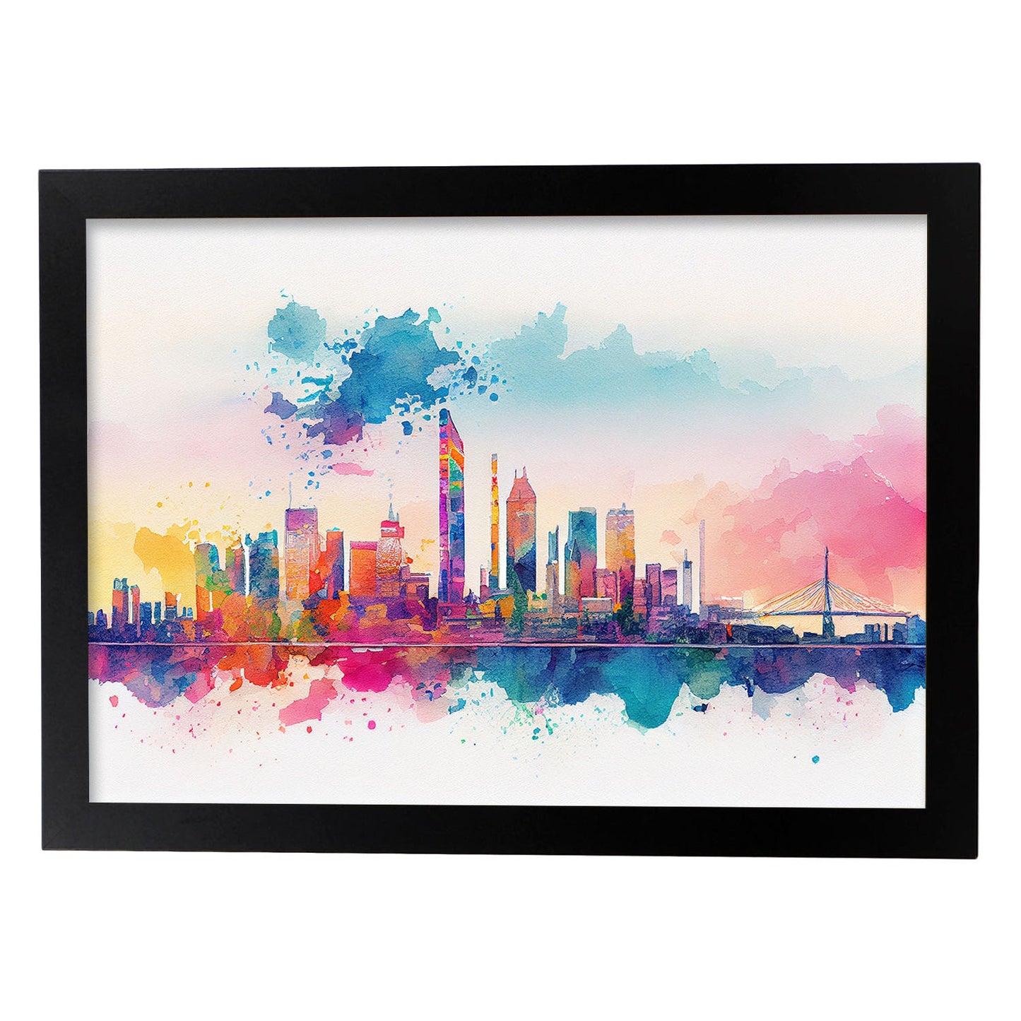 Nacnic watercolor of a skyline of the city of Osaka. Aesthetic Wall Art Prints for Bedroom or Living Room Design.