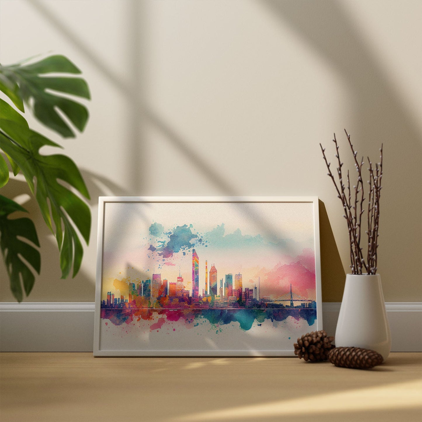 Nacnic watercolor of a skyline of the city of Osaka. Aesthetic Wall Art Prints for Bedroom or Living Room Design.-Artwork-Nacnic-A4-Sin Marco-Nacnic Estudio SL