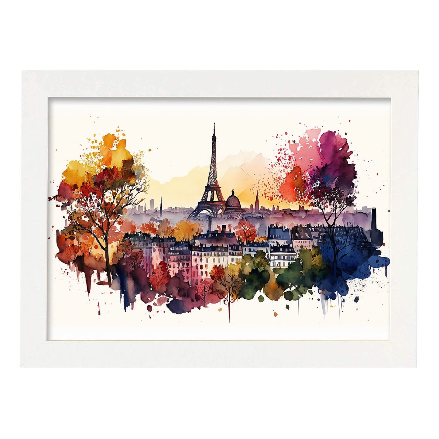 Nacnic watercolor of a skyline of the city of paris. Aesthetic Wall Art Prints for Bedroom or Living Room Design.-Artwork-Nacnic-A4-Marco Blanco-Nacnic Estudio SL