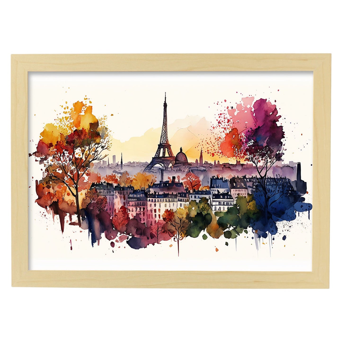 Nacnic watercolor of a skyline of the city of paris. Aesthetic Wall Art Prints for Bedroom or Living Room Design.-Artwork-Nacnic-A4-Marco Madera Clara-Nacnic Estudio SL