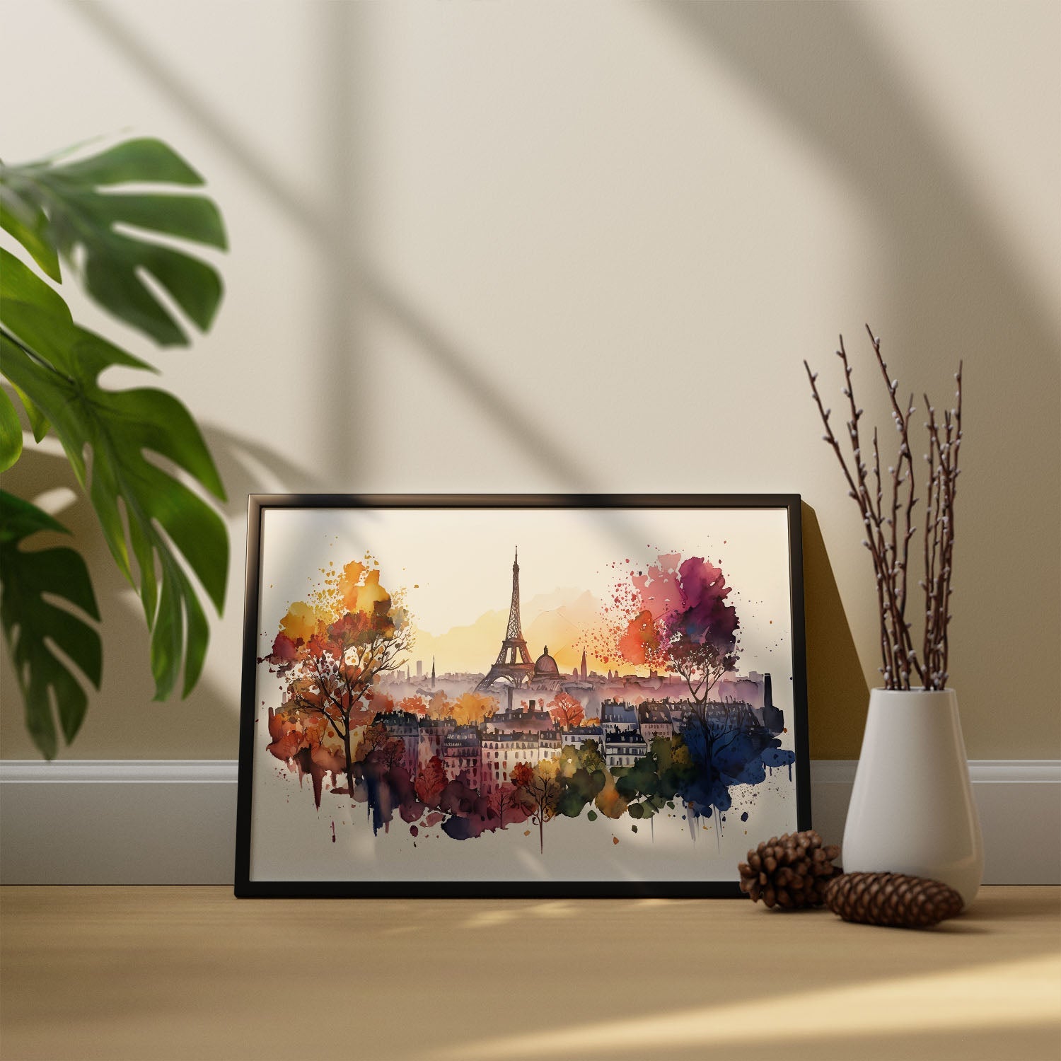 Nacnic watercolor of a skyline of the city of paris. Aesthetic Wall Art Prints for Bedroom or Living Room Design.-Artwork-Nacnic-A4-Sin Marco-Nacnic Estudio SL
