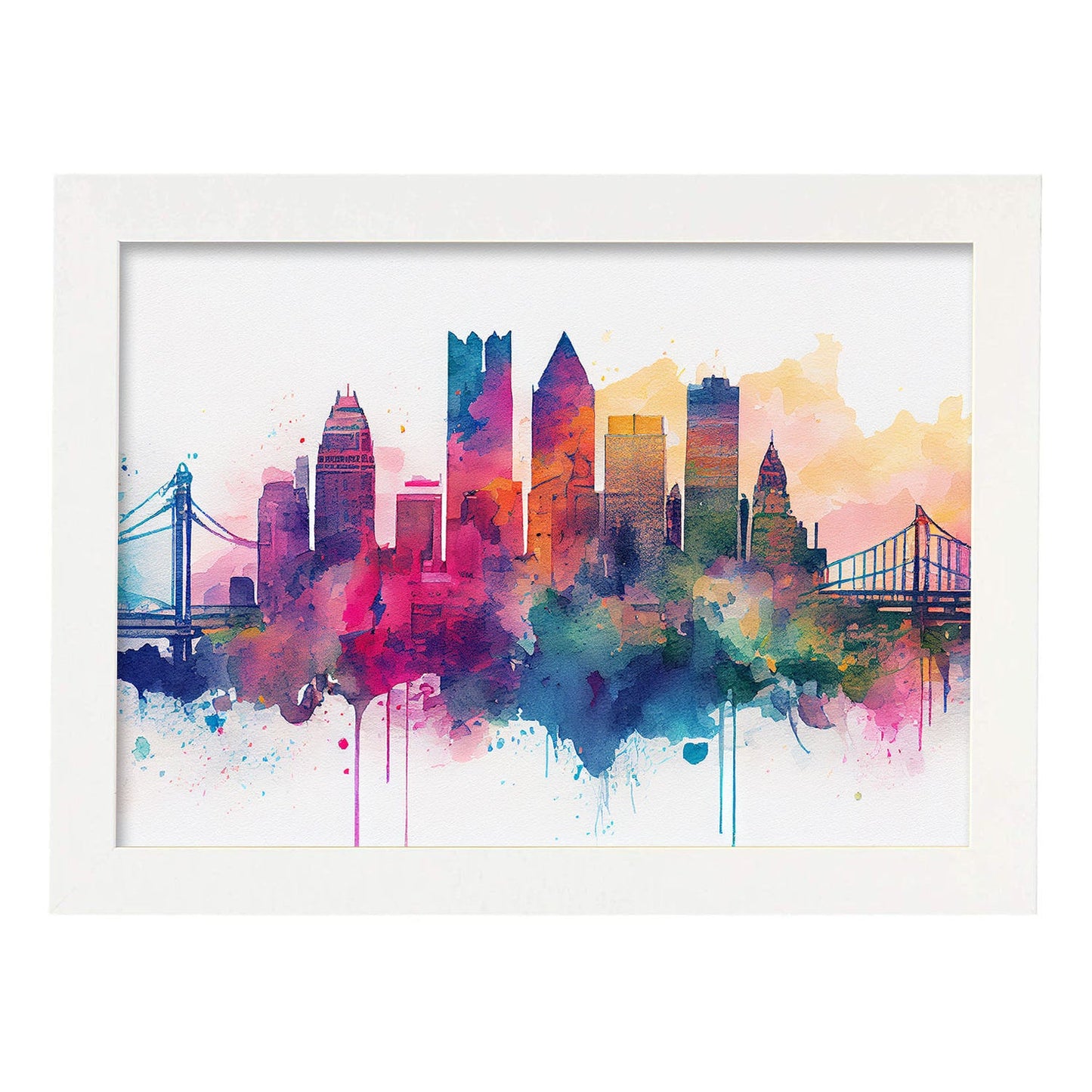 Nacnic watercolor of a skyline of the city of Pittsburgh. Aesthetic Wall Art Prints for Bedroom or Living Room Design.-Artwork-Nacnic-A4-Marco Blanco-Nacnic Estudio SL