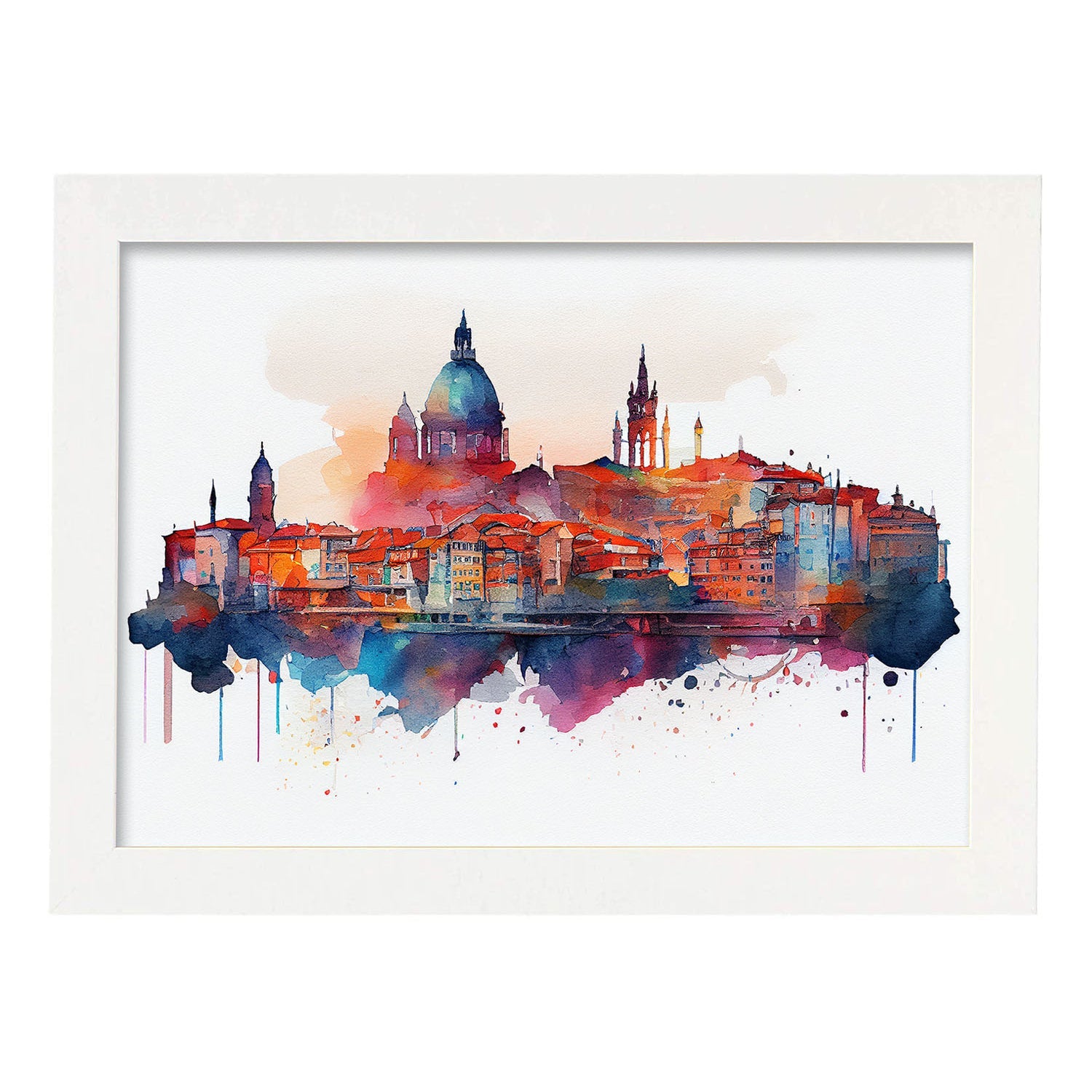 Nacnic watercolor of a skyline of the city of Porto. Aesthetic Wall Art Prints for Bedroom or Living Room Design.-Artwork-Nacnic-A4-Marco Blanco-Nacnic Estudio SL