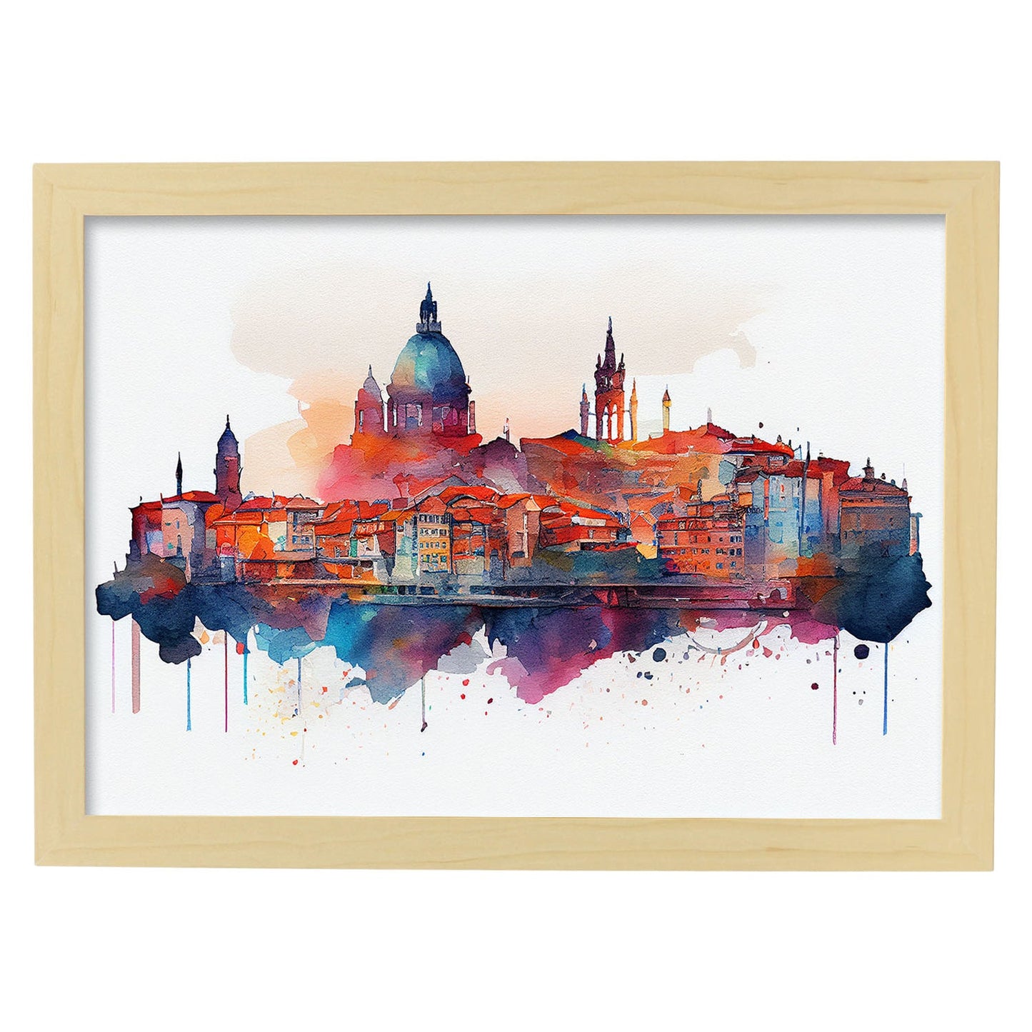 Nacnic watercolor of a skyline of the city of Porto. Aesthetic Wall Art Prints for Bedroom or Living Room Design.-Artwork-Nacnic-A4-Marco Madera Clara-Nacnic Estudio SL