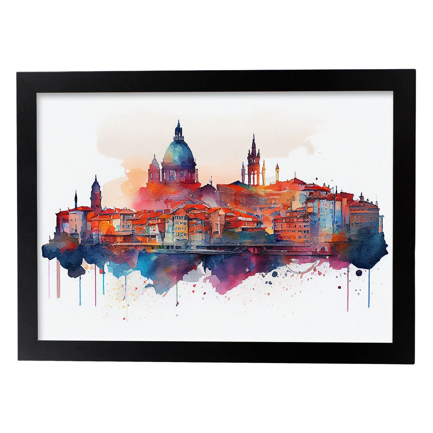 Nacnic watercolor of a skyline of the city of Porto. Aesthetic Wall Art Prints for Bedroom or Living Room Design.