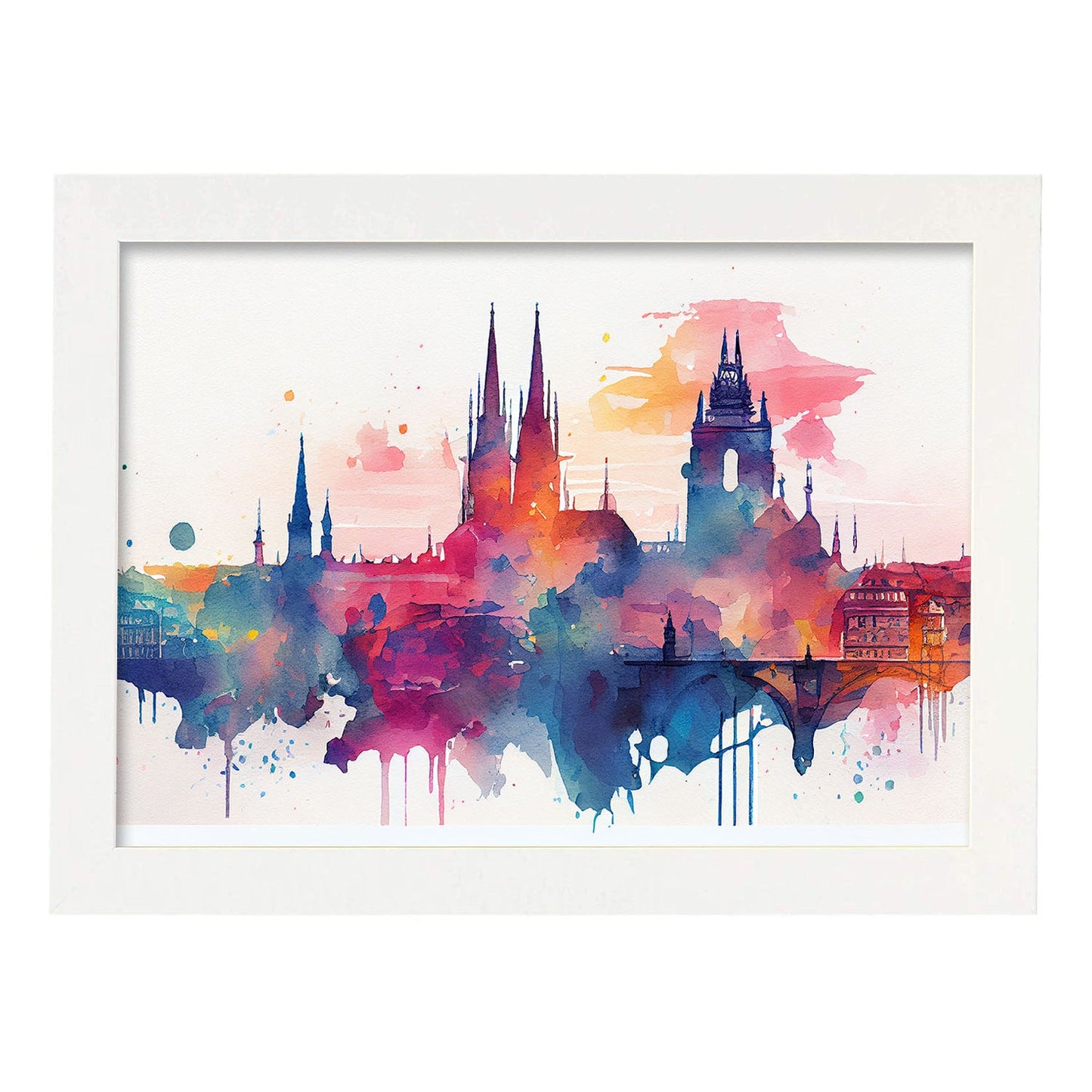 Nacnic watercolor of a skyline of the city of Prague_1. Aesthetic Wall Art Prints for Bedroom or Living Room Design.-Artwork-Nacnic-A4-Marco Blanco-Nacnic Estudio SL