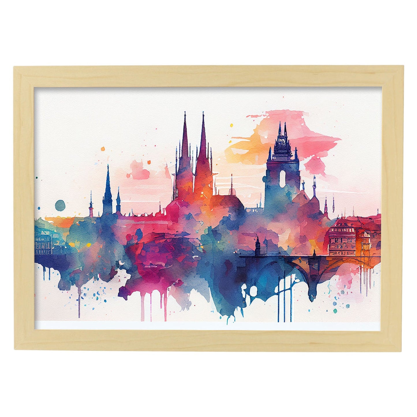Nacnic watercolor of a skyline of the city of Prague_1. Aesthetic Wall Art Prints for Bedroom or Living Room Design.-Artwork-Nacnic-A4-Marco Madera Clara-Nacnic Estudio SL