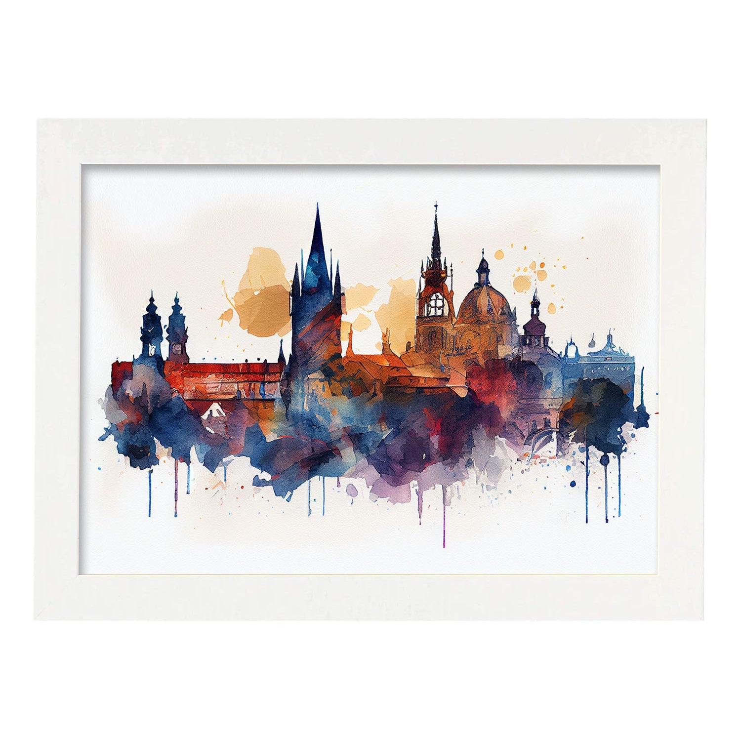 Nacnic watercolor of a skyline of the city of Prague_2. Aesthetic Wall Art Prints for Bedroom or Living Room Design.-Artwork-Nacnic-A4-Marco Blanco-Nacnic Estudio SL