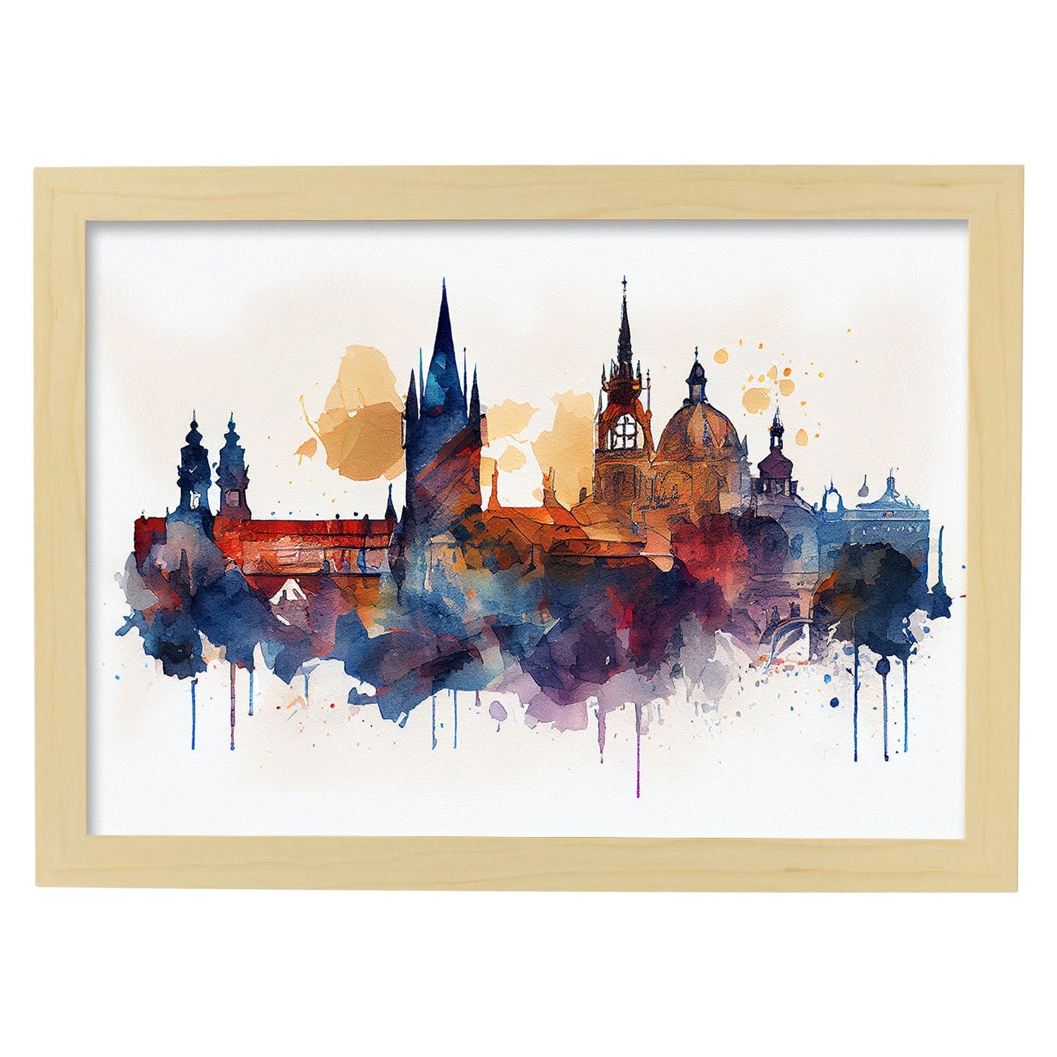 Nacnic watercolor of a skyline of the city of Prague_2. Aesthetic Wall Art Prints for Bedroom or Living Room Design.-Artwork-Nacnic-A4-Marco Madera Clara-Nacnic Estudio SL