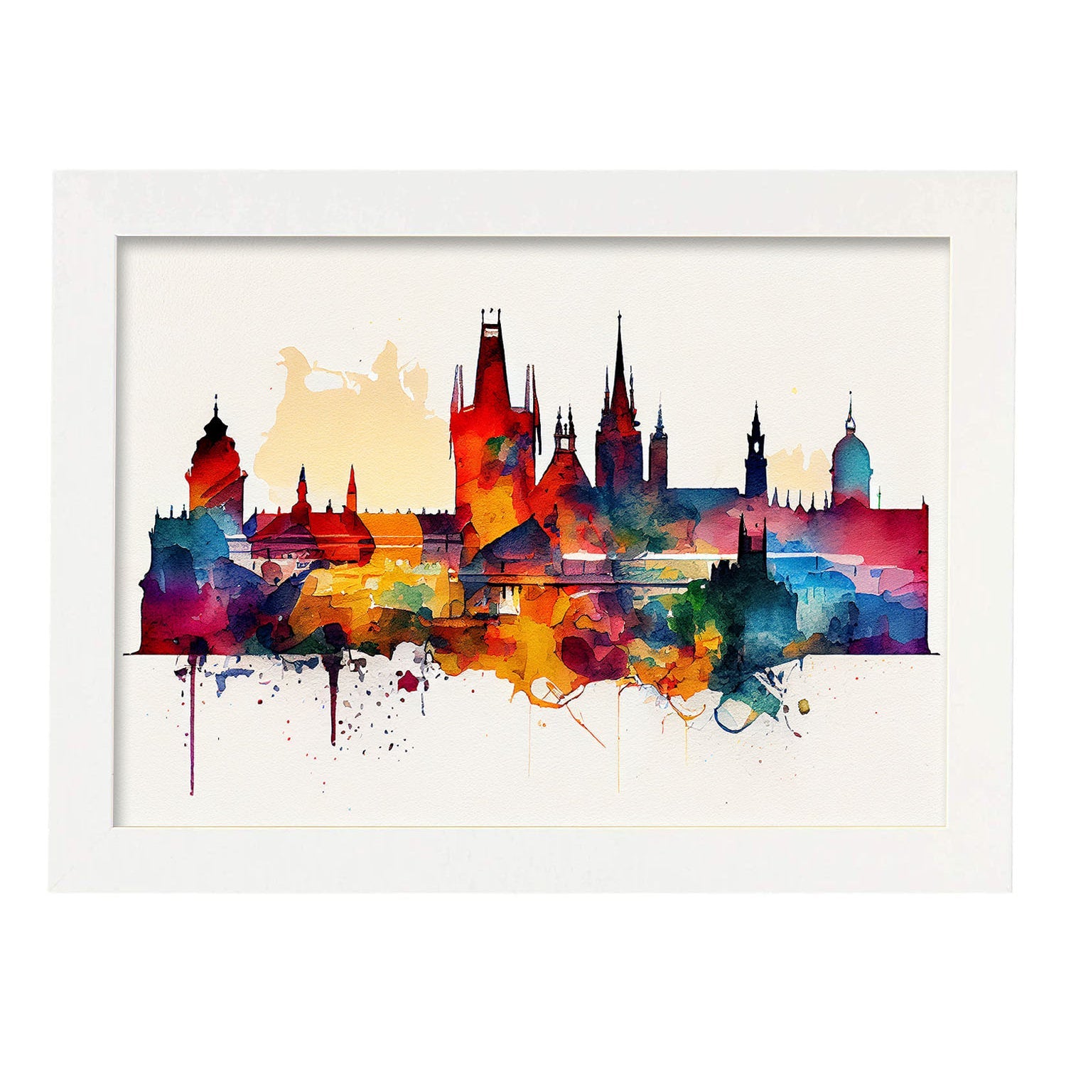 Nacnic watercolor of a skyline of the city of Prague_3. Aesthetic Wall Art Prints for Bedroom or Living Room Design.-Artwork-Nacnic-A4-Marco Blanco-Nacnic Estudio SL