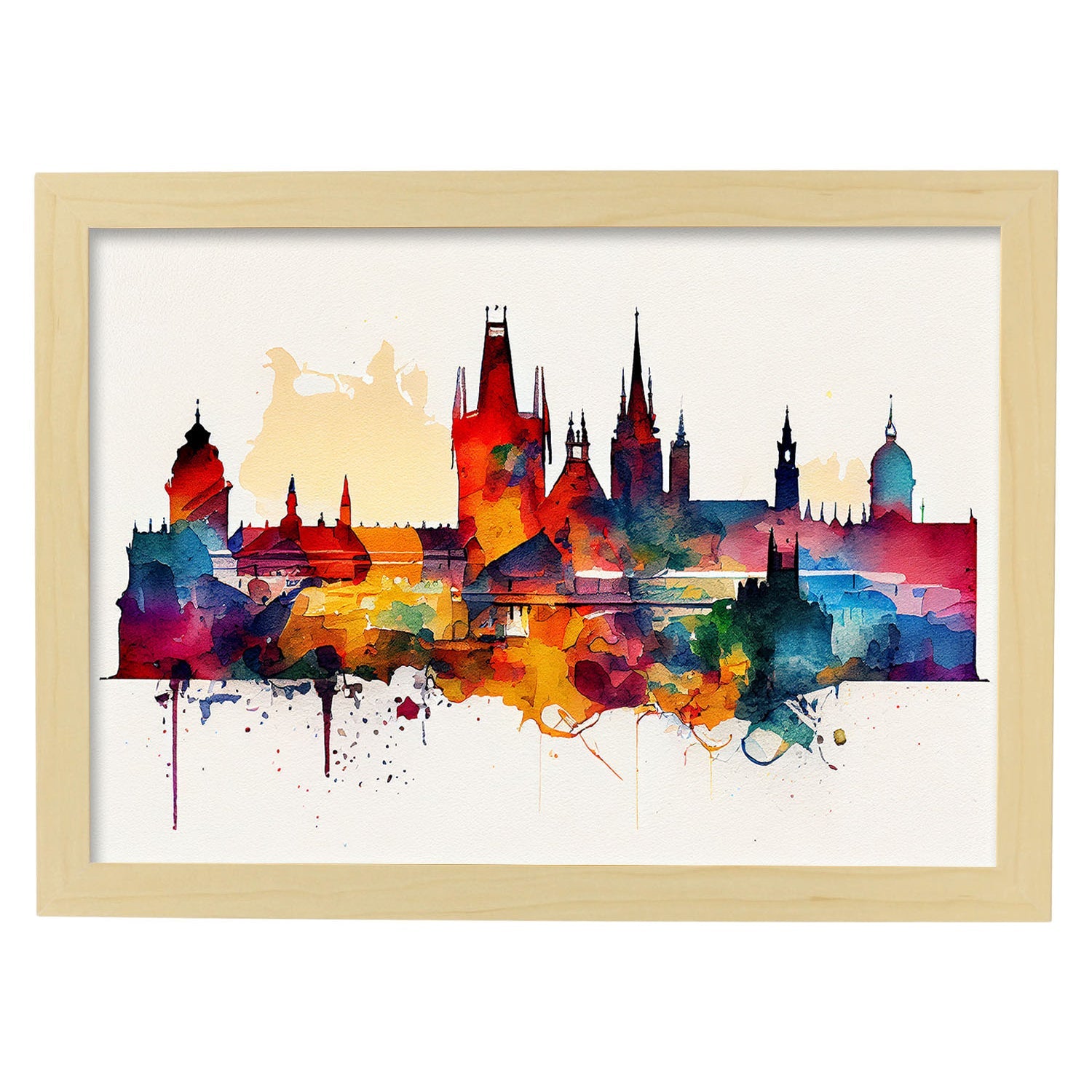 Nacnic watercolor of a skyline of the city of Prague_3. Aesthetic Wall Art Prints for Bedroom or Living Room Design.-Artwork-Nacnic-A4-Marco Madera Clara-Nacnic Estudio SL
