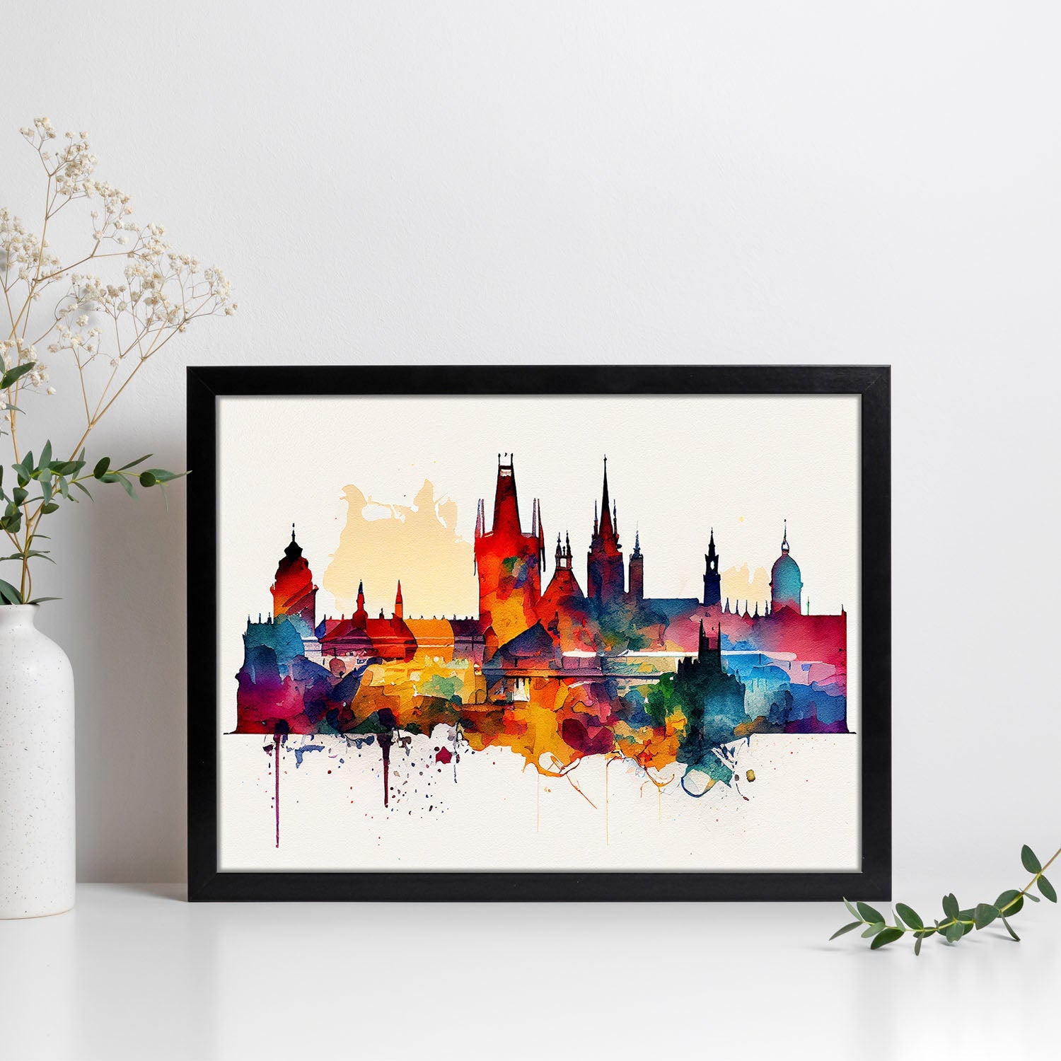 Nacnic watercolor of a skyline of the city of Prague_3. Aesthetic Wall Art Prints for Bedroom or Living Room Design.-Artwork-Nacnic-A4-Sin Marco-Nacnic Estudio SL