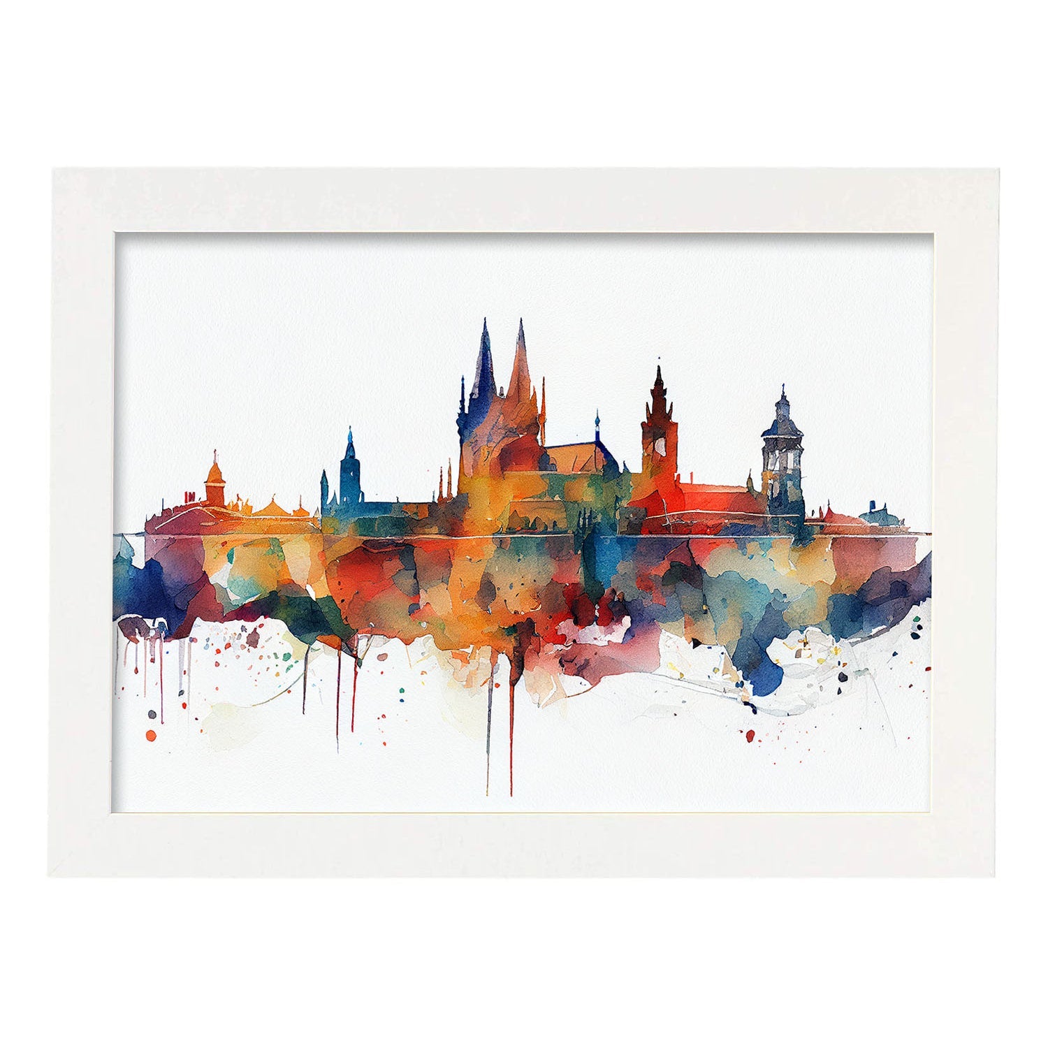 Nacnic watercolor of a skyline of the city of Prague_4. Aesthetic Wall Art Prints for Bedroom or Living Room Design.-Artwork-Nacnic-A4-Marco Blanco-Nacnic Estudio SL