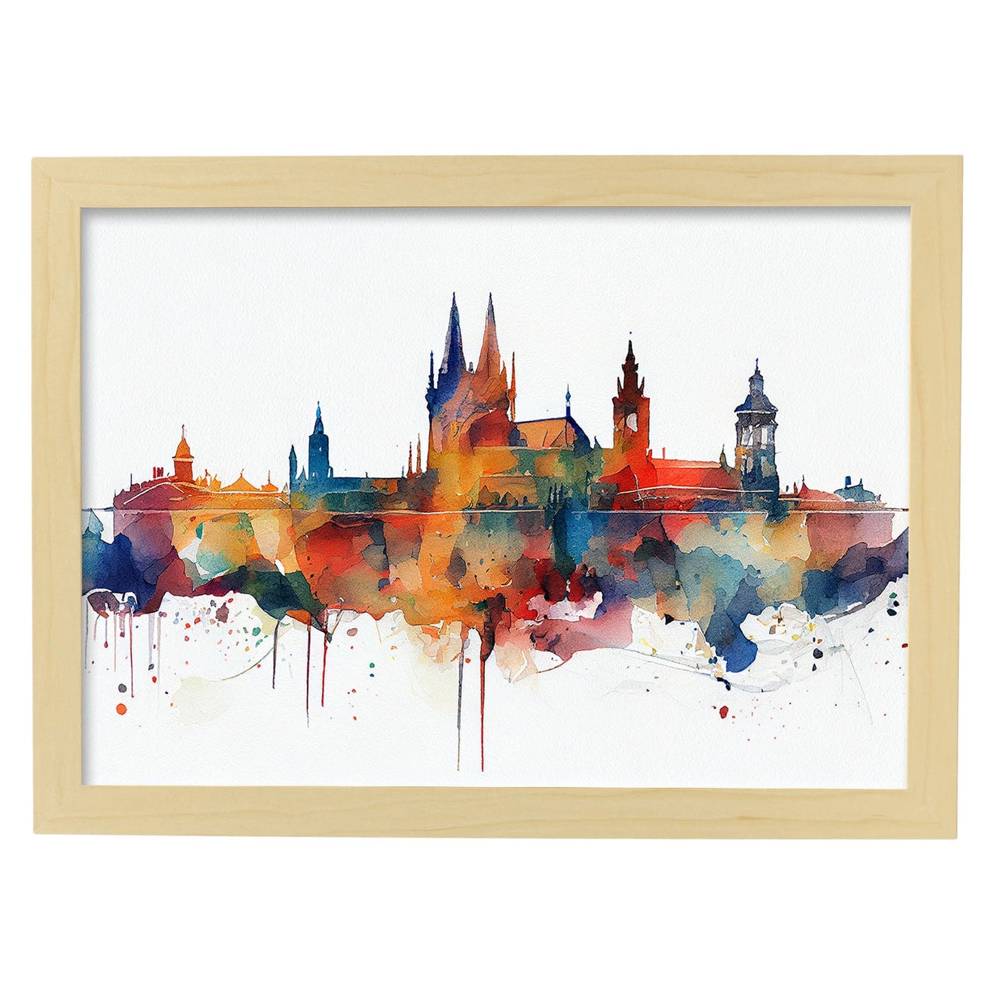 Nacnic watercolor of a skyline of the city of Prague_4. Aesthetic Wall Art Prints for Bedroom or Living Room Design.-Artwork-Nacnic-A4-Marco Madera Clara-Nacnic Estudio SL