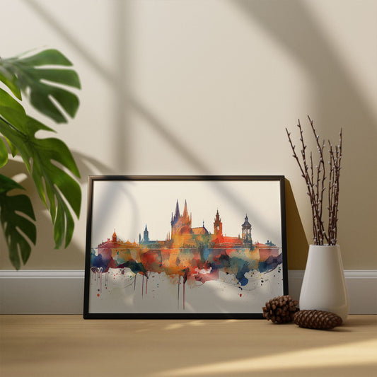 Nacnic watercolor of a skyline of the city of Prague_4. Aesthetic Wall Art Prints for Bedroom or Living Room Design.-Artwork-Nacnic-A4-Sin Marco-Nacnic Estudio SL