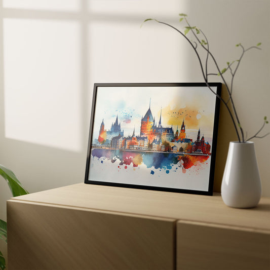 Nacnic watercolor of a skyline of the city of Quebec City. Aesthetic Wall Art Prints for Bedroom or Living Room Design.-Artwork-Nacnic-A4-Sin Marco-Nacnic Estudio SL