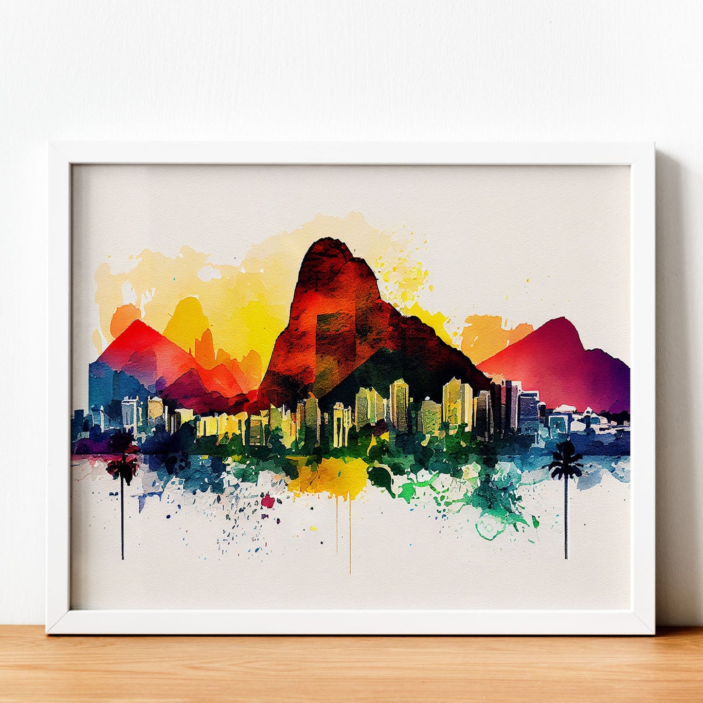 Nacnic watercolor of a skyline of the city of Rio de Janeiro_1. Aesthetic Wall Art Prints for Bedroom or Living Room Design.-Artwork-Nacnic-A4-Sin Marco-Nacnic Estudio SL