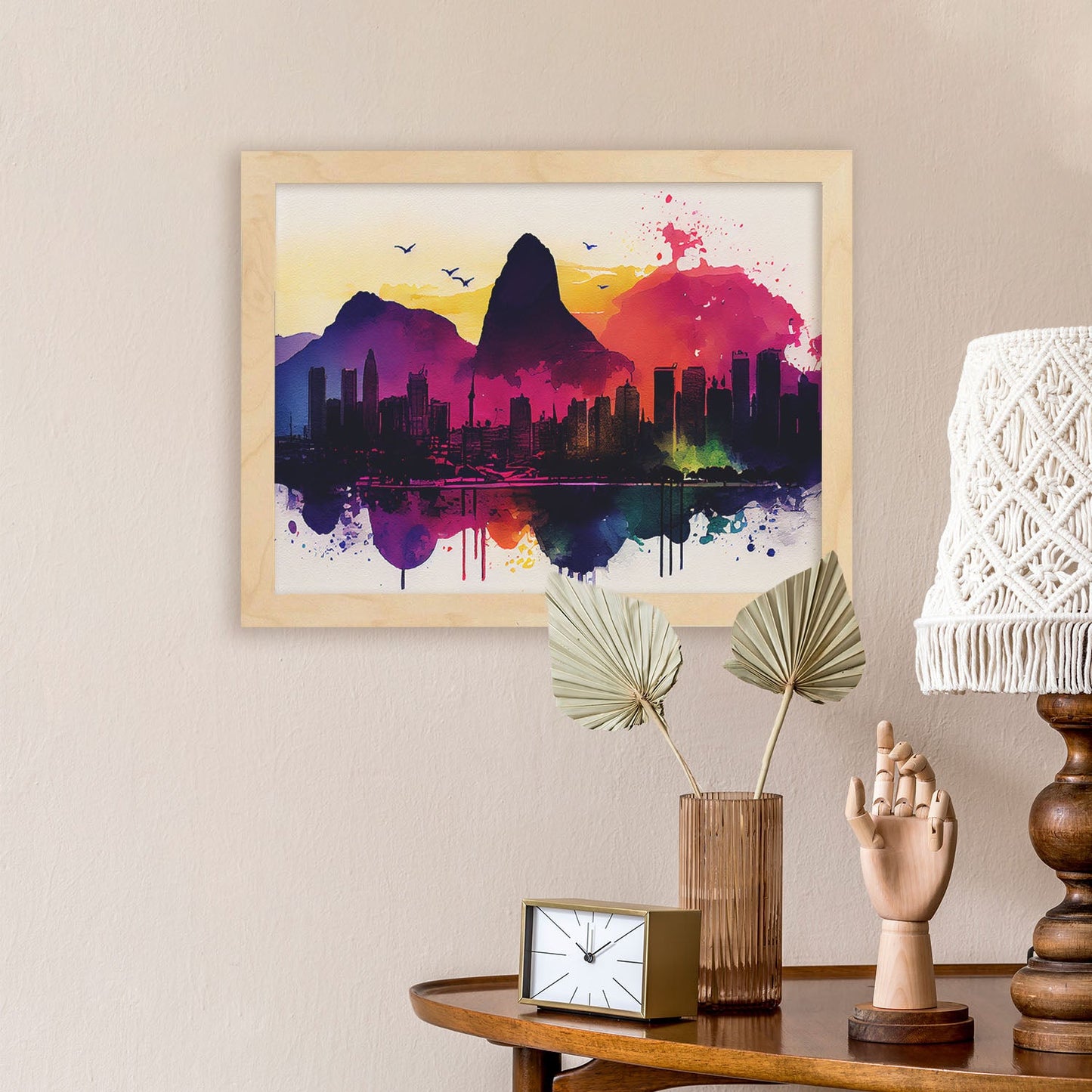 Nacnic watercolor of a skyline of the city of Rio de Janeiro_2. Aesthetic Wall Art Prints for Bedroom or Living Room Design.