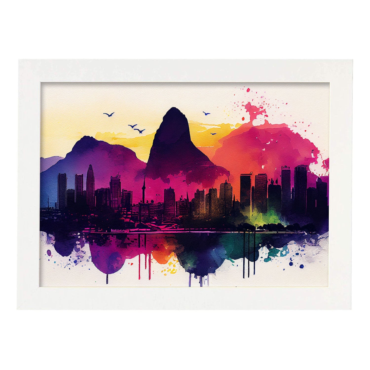 Nacnic watercolor of a skyline of the city of Rio de Janeiro_2. Aesthetic Wall Art Prints for Bedroom or Living Room Design.-Artwork-Nacnic-A4-Marco Blanco-Nacnic Estudio SL