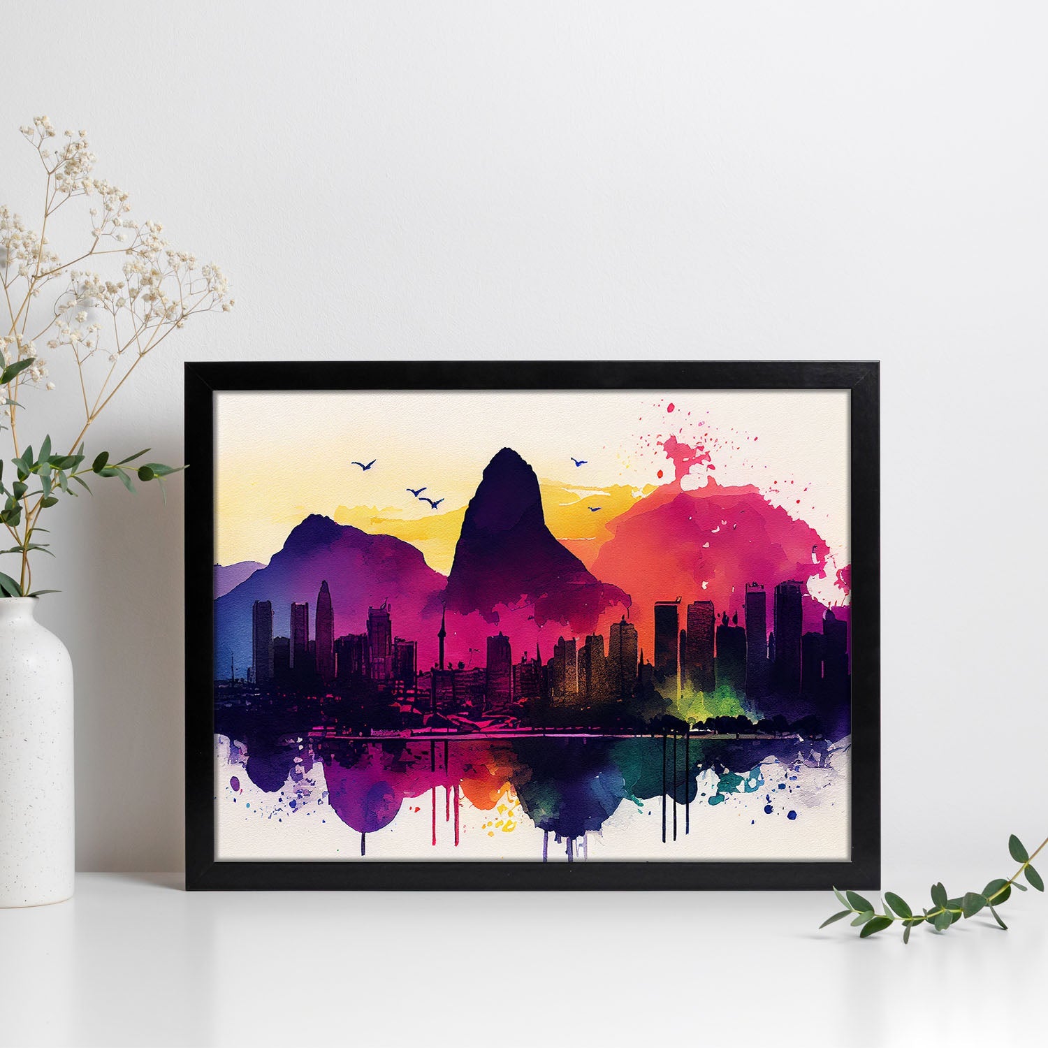 Nacnic watercolor of a skyline of the city of Rio de Janeiro_2. Aesthetic Wall Art Prints for Bedroom or Living Room Design.-Artwork-Nacnic-A4-Sin Marco-Nacnic Estudio SL