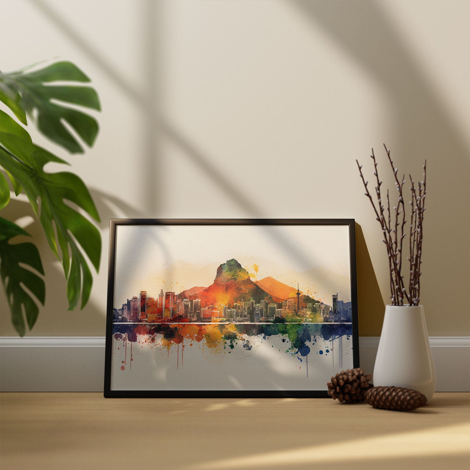 Nacnic watercolor of a skyline of the city of Rio de Janeiro_3. Aesthetic Wall Art Prints for Bedroom or Living Room Design.-Artwork-Nacnic-A4-Sin Marco-Nacnic Estudio SL