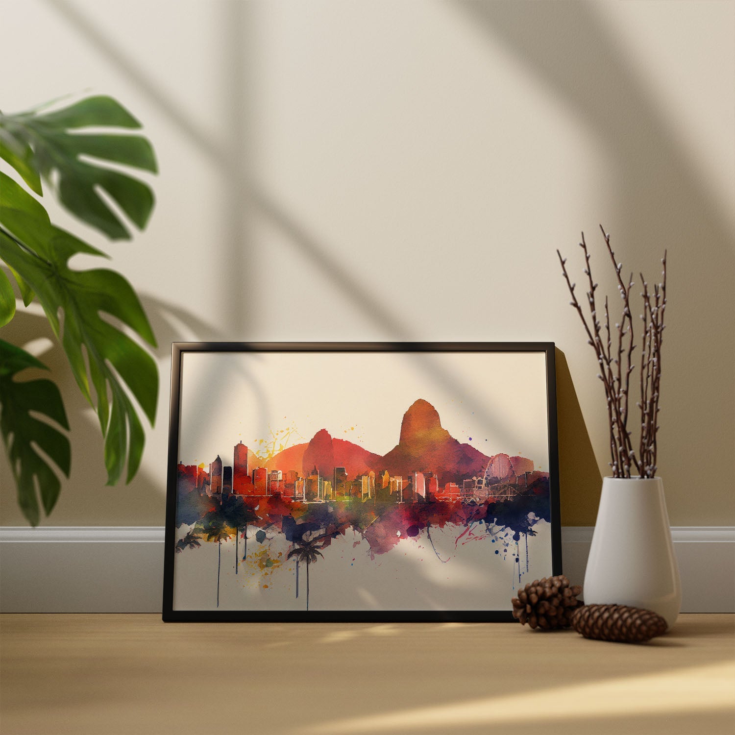 Nacnic watercolor of a skyline of the city of Rio de Janeiro_4. Aesthetic Wall Art Prints for Bedroom or Living Room Design.-Artwork-Nacnic-A4-Sin Marco-Nacnic Estudio SL