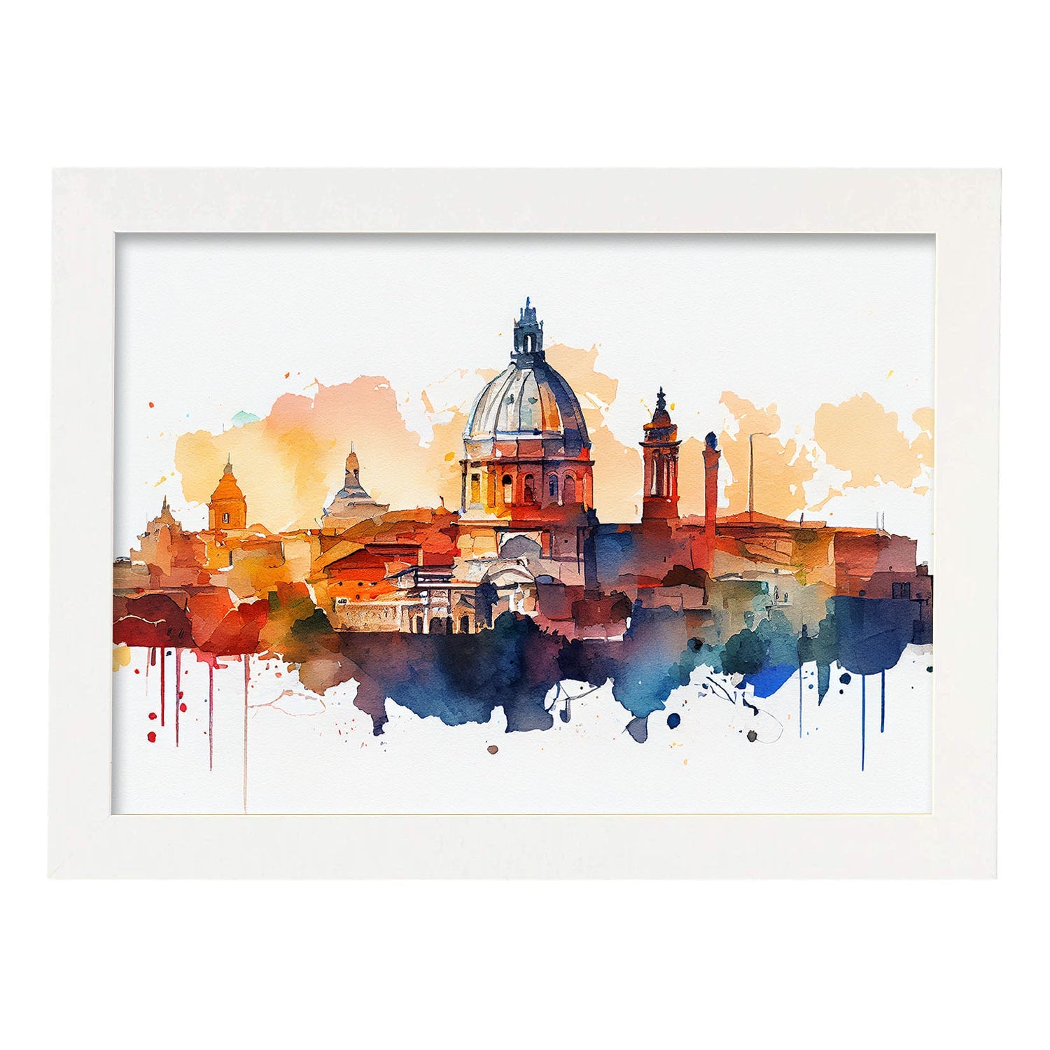 Nacnic watercolor of a skyline of the city of Rome_1. Aesthetic Wall Art Prints for Bedroom or Living Room Design.-Artwork-Nacnic-A4-Marco Blanco-Nacnic Estudio SL