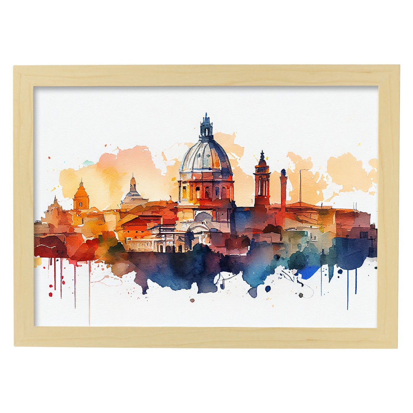 Nacnic watercolor of a skyline of the city of Rome_1. Aesthetic Wall Art Prints for Bedroom or Living Room Design.-Artwork-Nacnic-A4-Marco Madera Clara-Nacnic Estudio SL